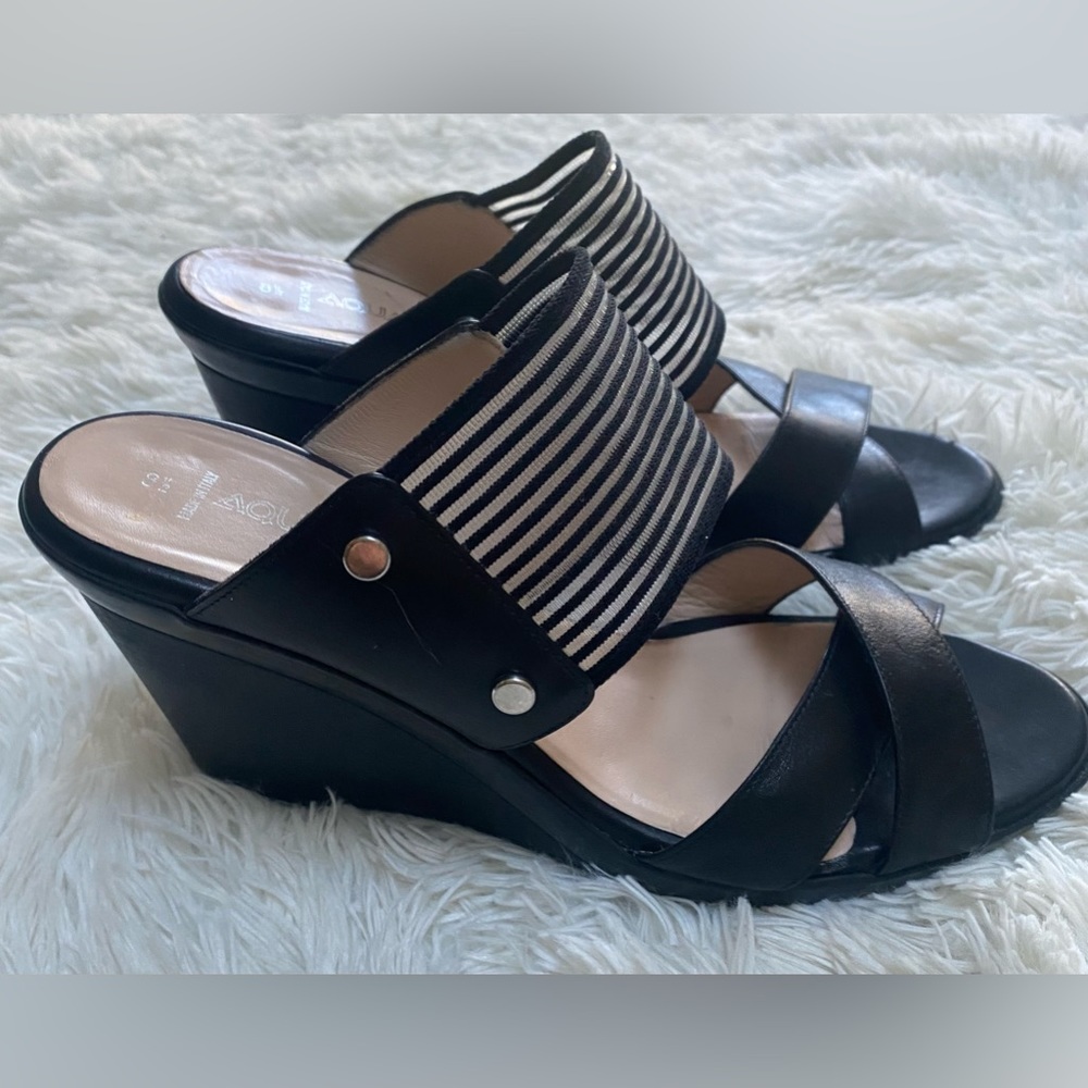 AQUATALIA by Marvin K size 8 1/2 black wedge leather sandals Size 8.5